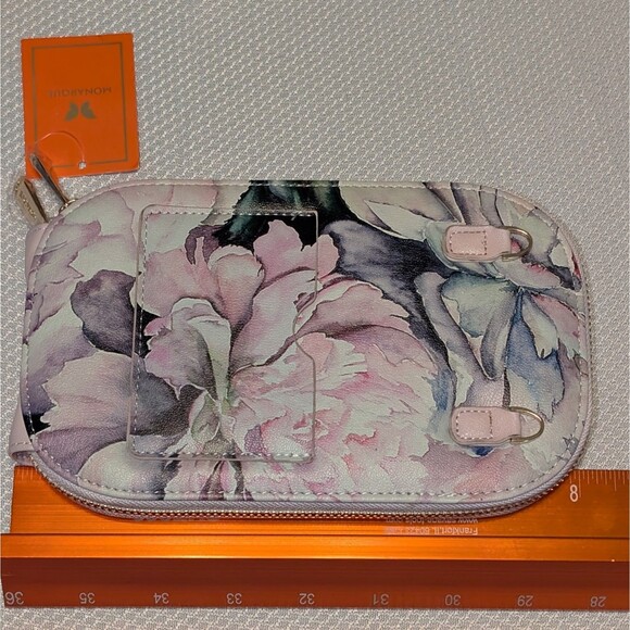 Monarque Pink Peonies Item #88007 Crossbody Wallet Purse NWT No Handle Strap - Picture 7 of 8